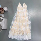 Plataz Sling With Deep V Sexy Mesh Embroidered Dress Maternity