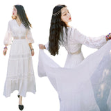 Plataz Tibet Tourism Wearing Skirt Heavy Industry Hollow Design White Dress Seaside Sanya Travel Beach Dress