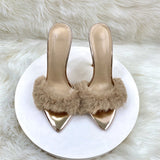 Plataz Sandals Tips Champagne Hairshoes Women's High Heels 12Cm High Quality Shoes