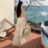 Plataz Holiday Style V-Neck Hanging Neck Top Skirt Half Dress Two Sets Of Women's Summer Beach Beach Skirt