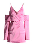 Plataz Trend Royal Sister Design Suit 2025 Spring New Shoulder Sling Hollow Design Pink Coat Woman