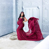 Plataz Women's Silk Cotton With Chiffon Pregnant Women Floating Tail Fluttering Sleeves Photography Dress 1869 Maternity