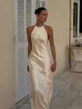 Plataz Sexy Bare Back Hanging Neck Sling Dress Simple Imitation Silk Satin Acetic Acid Thin Dress Dress HZ0628