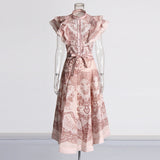 Plataz Bohemian Wind 2025 Spring New Neckline With Flying Sleeves To Close The Waist Print Medium Long Skirt Dress