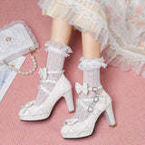 Plataz Sweet Bow Lolita Lace Candy Shoes Coarse Heel Single Shoes 32-43 Shoes High Quality Shoes