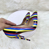 Plataz Color Striped High Heels 12CM Pointed Thin-Heeled Women's Shoes Banquet Shoes High Quality Shoes