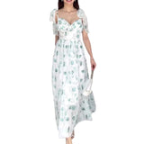 Plataz Women's Summer Strap Sling V Tie Floral Skirt High Waist Repair Temperament