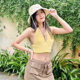 Plataz Holiday Breeze Hottie Sexy Hanging Neck Folding Vest Woman 2025 Summer New Trend Blouse DJPT