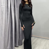 Plataz 2024 Women's Fashion Sexy Tight-Groomed And Comfortable Solid Color Long Dress