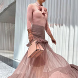 Plataz New Fashion Temperament Knitted With Folded Perspective Elegant Cake Skirt