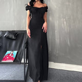 Plataz Women's Summer Braided Dress Soaked Sleeve Open Bag Hip Dress Woman