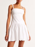 Plataz Summer New Fashion Waist Solid Color Pressure Fold Solid Color Sling Dress
