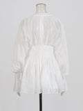 Plataz Niche Pure Lusty Fairy Dress 2025 Summer New Deep V Collar Lantern Sleeves Thin Tie Dress Dress Woman