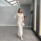 Plataz Fashion Knitted Solid Color In Autumn 2024 V-Neck Bag Hip Dress