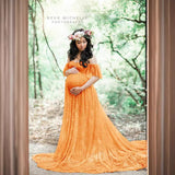 Plataz Women's Lace Pregnant Women Tail Short-Sleeved Dress Photography Flying Sleeve Dress 8919 (Special Price) Maternity