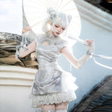 Plataz Teased Original Silver Moon Lolita Female Lolita Apron Trouser Dress Everyday Cute Set 7126