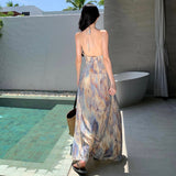 Plataz Retro Oil Painting Smashed Flowers To Take The Sling Dress To The Waist Dress Seaside Holiday Showback Beach Dress Woman