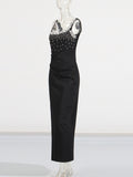 Plataz Temperament Sexy Dress 2025 Summer New Black Diamond Advanced Sensationaled Dresses