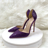 Plataz Purple Embossed High Heels 12CM Pointed Thin-Heeled Women's Shoes Sandals High Quality Shoes