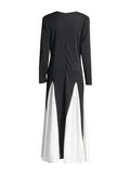 Plataz Elegant Dress 2025 Summer New Bump Color Splicing Round Neck Long Sleeves To Close The Waist Dress Dress Woman