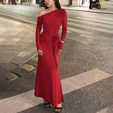 Plataz Autumn 2025 New Bag Ass Dress Famous Style Temperament Sex-Slanted Shoulder Long-Sleeved Dress Woman DJPT