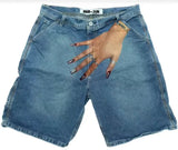 Plataz Hip-Hop Trend Pattern Print Denim Shorts Men's High Street Trendy Couple Casual Five-Point Pants DJPT