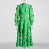Plataz Temperament Elegant Lace Dress 2025 Summer New Bubble Sleeve Long Sleeve Embroidered Dress Woman