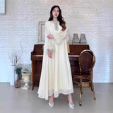 Plataz 2025 Cuffed Ostrich Hair Decoration Dress Neck Collared Diamond Dress