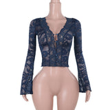 Plataz Autumn 2025 New Women's Dresses Sexy Vicaric V-Necked Lace Long Sleeve Blouse DJPT