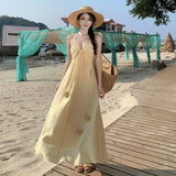 Plataz Summer New French V-Neck Hanging Neck Sling Skirt Loose Seaside Holiday Dress Woman