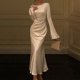 Plataz Women's Summer New Elegant Commute Pure Long Sleeve Fashion Dress DJPT