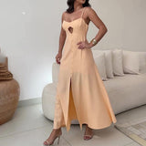 Plataz New Women's Fashion Casual Stew Hollow Bare Back Solid Color Sling Skirt