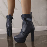 Plataz Belt Buckle Stumbling Side Zipper Short Boots Knight Boots Water Table Coarse Heels 40-50 Large Size Boots High Quality Shoes