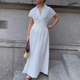 Plataz Women's Summer Collar Temperament Shirt Skirt High Waist Repair Fashion Commuting Long Skirt