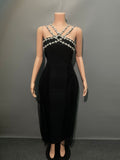 Plataz Hot Temperament Elegant Female Banding Dress Net Yarn Studded Dress High-End Evening Dress