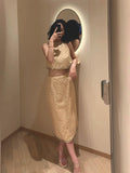 Plataz Mencius Yiyi Heavy Industry Nail Beads Small Fragrant Breeze Vest Blouse 2024 Summer Beautiful Champagne Beads Half-Dress