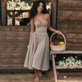 Plataz Dress Body Sexy Dew Mid-Slit Dress Collar Fine Shoulder Strap Mid-Slings Boom Skirt