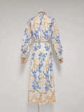 Plataz Famous Wind High-End Printing Small Collar Single Buckle Collar Buckle With Waist Long Dress