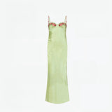 Plataz Summer New Green Flowers Embroidered Low-Breasted Sling Dress Women's Seaside Holiday Babes Ass Skirt