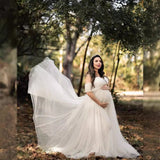 Plataz Women's Silk Cotton With Chiffon Pregnant Women Floating Tail Fluttering Sleeves Of The Dress Photo Dress 1209 Maternity