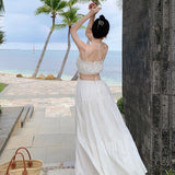 Plataz Travel Photography Dress Seaside Holiday White Dress Women 2024 Summer Dress Design Clending Waist Sling Skirt