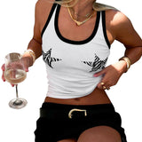 Plataz Decoration Body Zebra-Print Star-Colly Threaded Vest Top DJPT
