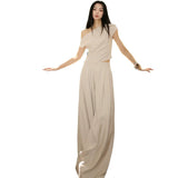 Plataz Sanguan 25 New Apricot-Color Collar Top + Wide-Legged Tug Trousers Casual Set