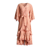 Plataz Holiday Dresses In The Wind 2025 Summer New V-Neck Embroidered Button High-Necked Dresses