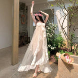 Plataz Niche Sling Dress Woman Seaside Holiday Dress Super Fairy Birthday Dress Engagement Morning Robe Banquet Dress DJPT