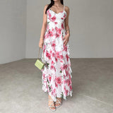 Plataz Women's Summer Sling Dress Crumped Floral Skirt High Waist Quality Fairy Holiday Dress