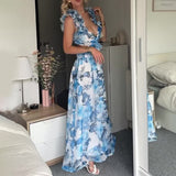 Plataz 2024 Summer Dress Slim Light Luxury Sexy Floral Long Dress