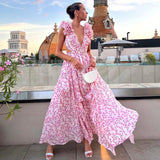 Plataz 2025 New Solid Color Sleeveless Flaming Flower Fork Sexy Dress