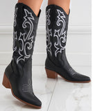 Plataz 2025 New Coarse And Western Cowboy Boots Embroidered Sleeves Of Knight Boots Retro Mid-Clinity Boots High Quality Shoes