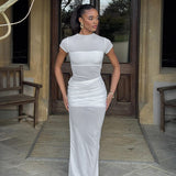 Plataz Women's Solid Color Round Collar Collar Collar Repair Kitted Folding Dress DJPT